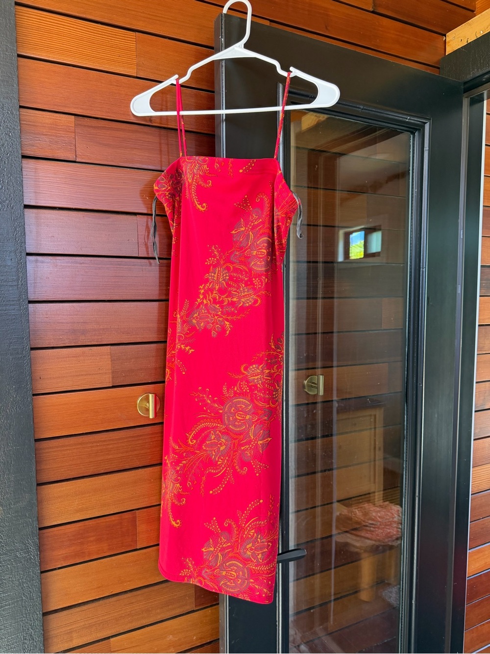 ecru Red Slip Dress with Gold Paisley Print